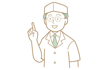 Fototapeta premium 指差すポーズをする割烹の職人・板前さんのイラスト