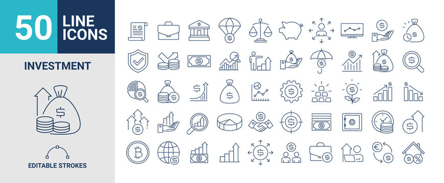 50 Investment Line Editable Icon Set. Vector illustration Editable stroke.