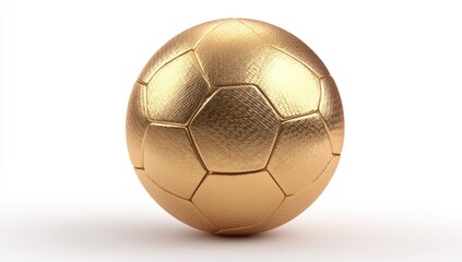 A glossy gold soccer ball sits against a plain white background.