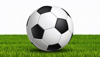 Soccer ball on green grass, a classic black and white football with background