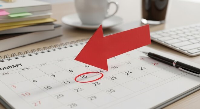 Important Date Marked on Calendar by Red Arrow and Circle