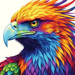 Obraz premium Closeup of a colorful eagle head with vibrant feathers and sharp beak
