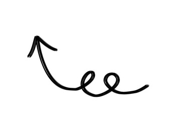 hand drawn black curly arrow on transparent background