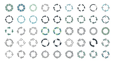 Collection of Circular Arrow Icons Representing Processes and Cycles