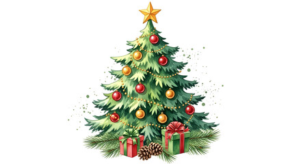 Fototapeta premium Decorated christmas tree with gifts isolated on transparent background