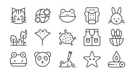 Animals and wildlife linear icon set. Mammals, birds, insects, forest, safari, nature, pets, endangered species, ecosystem, fauna, vector outline icon set. UI thin line icon pack