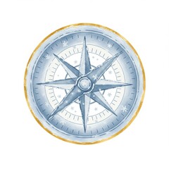 Detailed Blue and Gold Compass Rose Illustration Isolated on a White Background