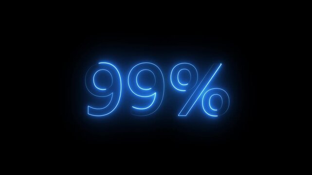 Neon blue 99% percent sign on black background, Neon Flash Sale 99 Percent Discount Sign on Brick Wall percentage 4k video