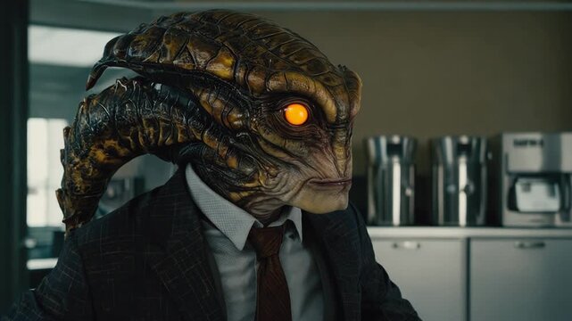 Alien character in office showing unique personality traits