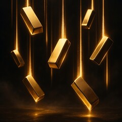 Gold Bars Falling with Glowing Trails
