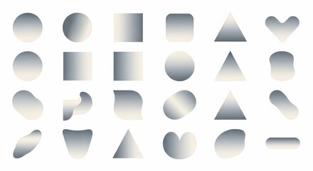 Collection of abstract geometric shapes with gradient fills, arranged in a grid pattern on a white background.