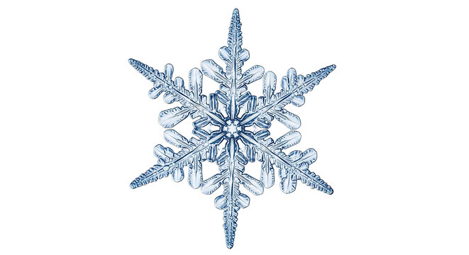 Macro Detailed Snowflake Isolated on Transparent Background Winter Element