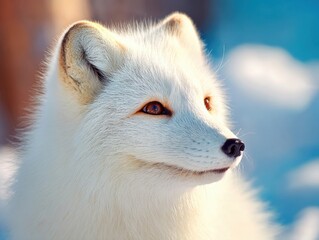 Obraz premium Close-up of a White Siberian Husky Dog in Cold Snowy Environment with Blue Sky