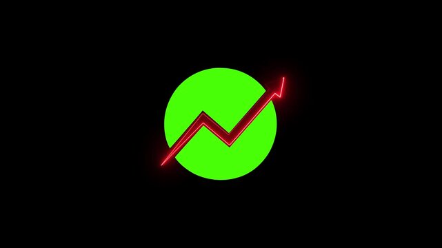 Glowing Neon Financial Profit Icon Isolated on Black Background. neon  sign icon and up arrow. neon  growth concept. 4k motion video 