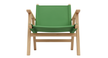 Isolated Scandinavian wood chair with green canvas seat and back for the patio area