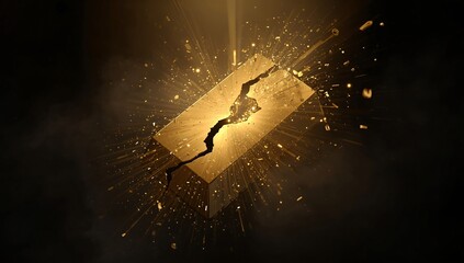 Cracked Gold Bar with Emerging Golden Light
