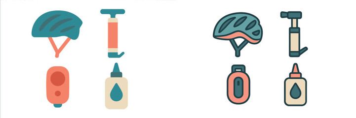 Obraz premium Bicycle helmet, air pump, safety light, and chain lubricant for bike maintenance and safety