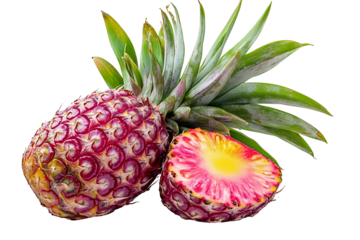 Whole and sliced pineapple isolated on transparent background