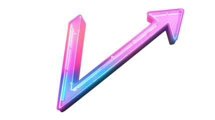 3d abstract arrow pointing upwards and to the right isolated on transparent background