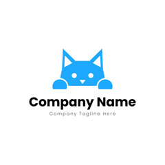 Cute blue cat tech logo