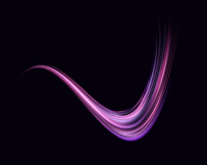Glowing purple lines. Realistic energy speed. Abstract light effect on a black background. Vector illustration.