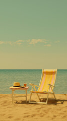 Vintage Summer Day: Retro-Style Beach Chair by the Calm Sea