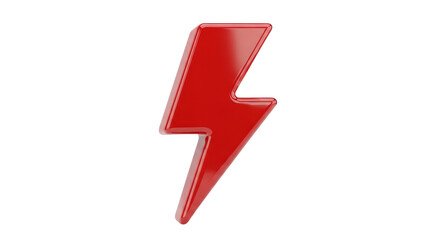 Isolated Red Lightning Bolt Symbol, glossy design and vibrant color on a clean backdrop, element