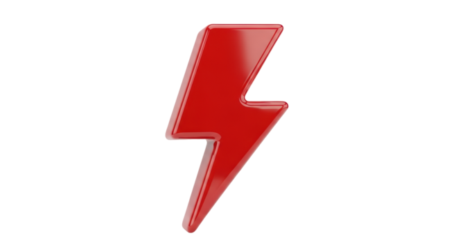 Isolated Red Lightning Bolt Symbol, glossy design and vibrant color on a clean backdrop, element