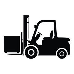 Silhouette icon of a forklift truck lifting a crate for industrial logistics and warehousing silhouette