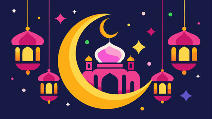 Illustration of mosque and crescent moon art