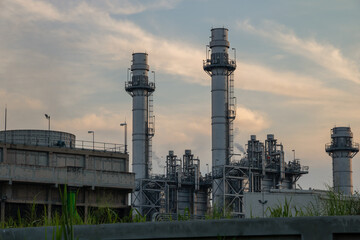 Natural Gas Combined Cycle Power Plant ,Gas turbine electrical power plant with in Twilight power for factory energy concept.