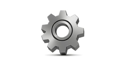 Fototapeta premium Metallic Gear Cogwheel Isolated on White Background Symbol of Industry and Mechanical Parts