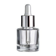Naklejka premium Clear Glass Dropper Bottle with Silver Lid and Pipette for Cosmetics or Essential Oils