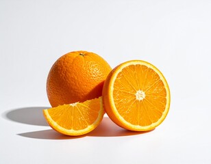 Fototapeta premium Fresh Ripe Orange fruit with Slices on White Background