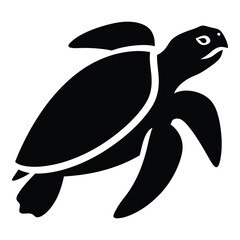 Stylized black silhouette of a sea turtle gracefully swimming in the ocean deep silhouette