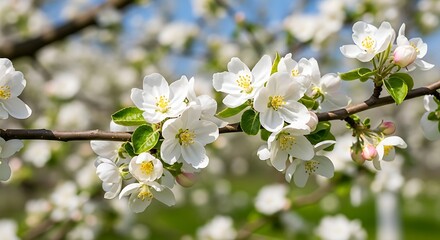 Obraz premium Apple tree blossoms in spring orchard.