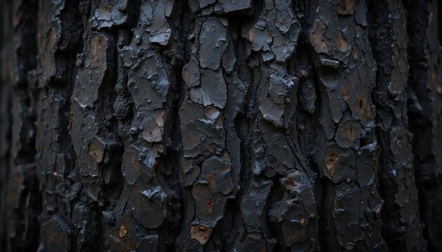 Highly detailed macro bark texture of African ebony tree, dark and rich contrast, sharp focus photo background.