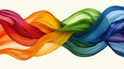 Abstract Woven Ribbon Waves in Vivid Red Yellow Green and Blue on White Background