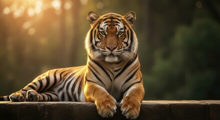Majestic Tiger Lounging in Warm Sunlight Golden Hour