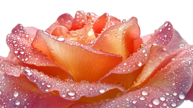 Delicate Rose Petals Adorned with Water Droplets on a Transparent Field for Botanical and Artistic Compositions