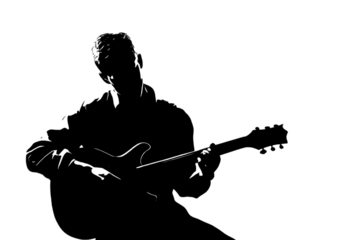 Dynamic silhouette of a musician passionately playing an electric guitar, capturing the raw energy and soul of live performance with dramatic lighting.