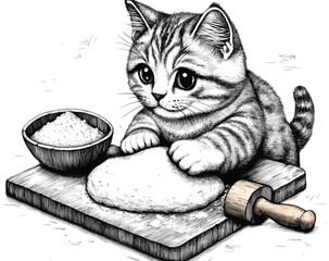 Cute Baking Cat Character Illustration.