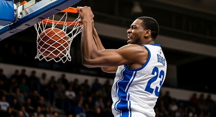 Basketball Player Dunking The Ball In A Game.