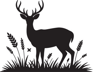 Deer in the grass silhouette vector on white background