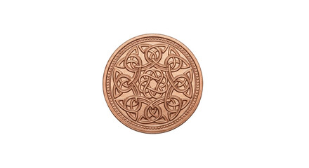 Isolated intricate Celtic knot symbol, bronze, spiritual icon, symmetrical design, artful