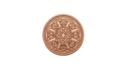 Isolated intricate Celtic knot symbol, bronze, spiritual icon, symmetrical design, artful