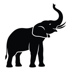 Majestic silhouette of an african elephant with trunk raised in a powerful stance silhouette