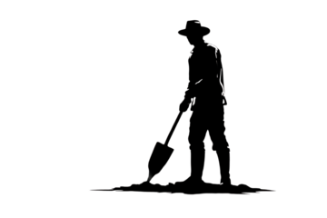 Lone figure with shovel in outline, conveying effort and a journey through challenging terrain, perfect for concepts of hard work and perseverance.