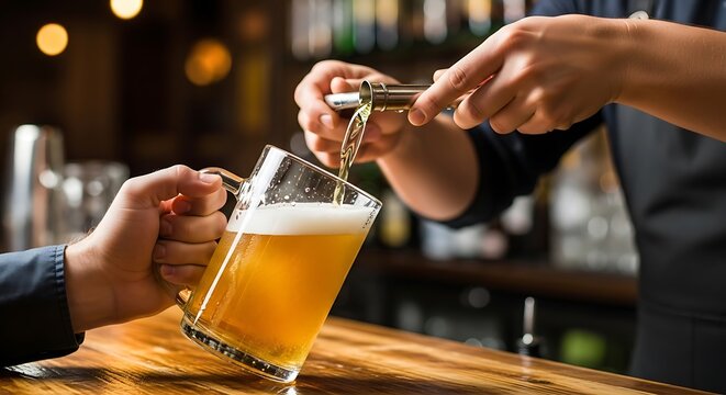 Bartender Pouring Beer Into Mug.