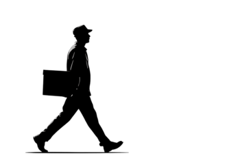 Dynamic silhouette of a person confidently striding forward, embodying progress, ambition, and the journey of achievement in a minimalist, artistic style.